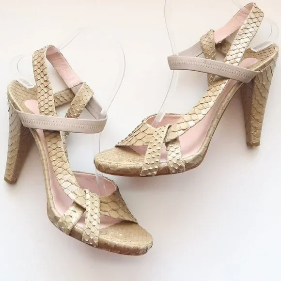 Chloe Sage Green Snakeskin Leather Open Toe Sandals Luxury Designer Summer Shoes - Picture 1 of 16